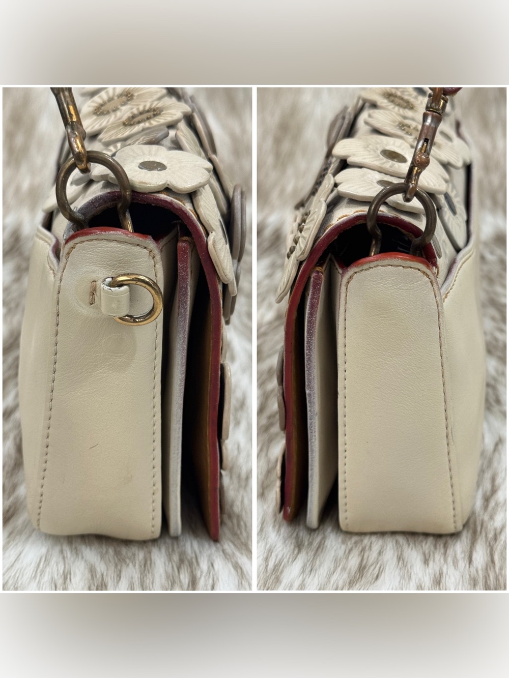 Coach Tea Rose Cream Floral Appliqué Crossbody with Gold Chain - Picture 9 of 17